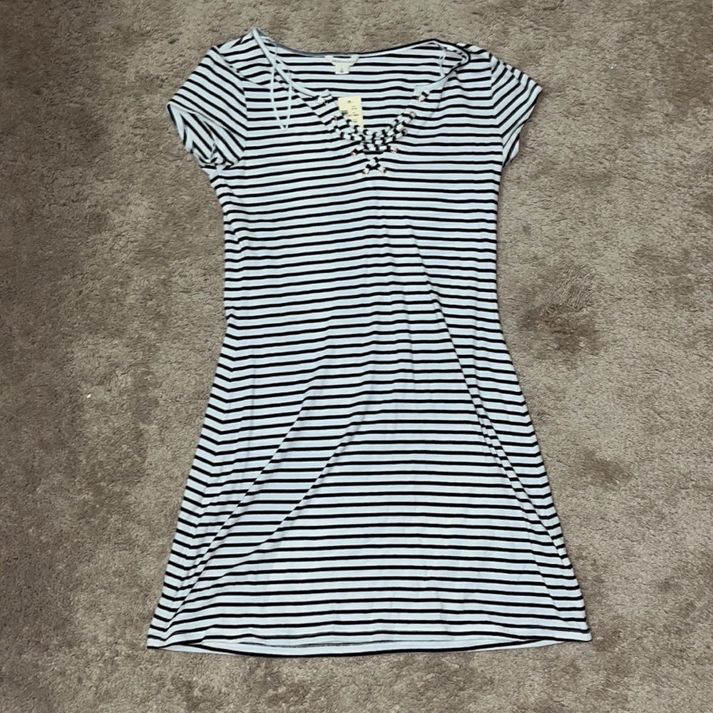 Blue and white striped dress